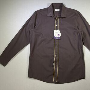 Tayion Men's Slim-Fit Trim Solid Dress Shirt brown/gold 17-17.5 36-37 $60